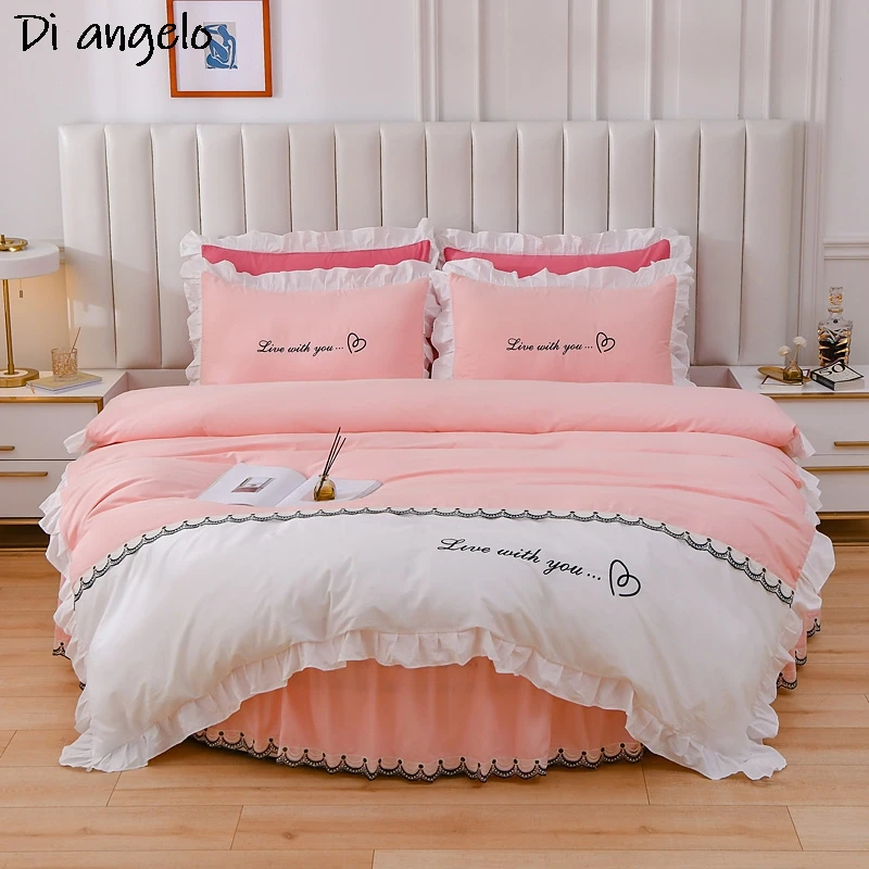 Embroidery Round Cotton Fitted Sheet Bed Sheet Bed Skirt Duvet Cover Pillowcase Bedding Set Mattress Cover Themed Hotel #s