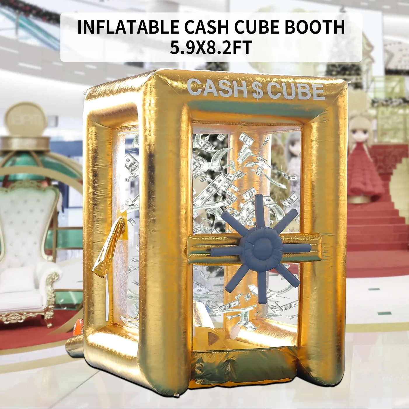 Sayok 5.9x8.2ft Gold Inflatable Cash Cube Booth Inflatable Money Grab Machine for Advertising Promotion Event Party(No Blower)