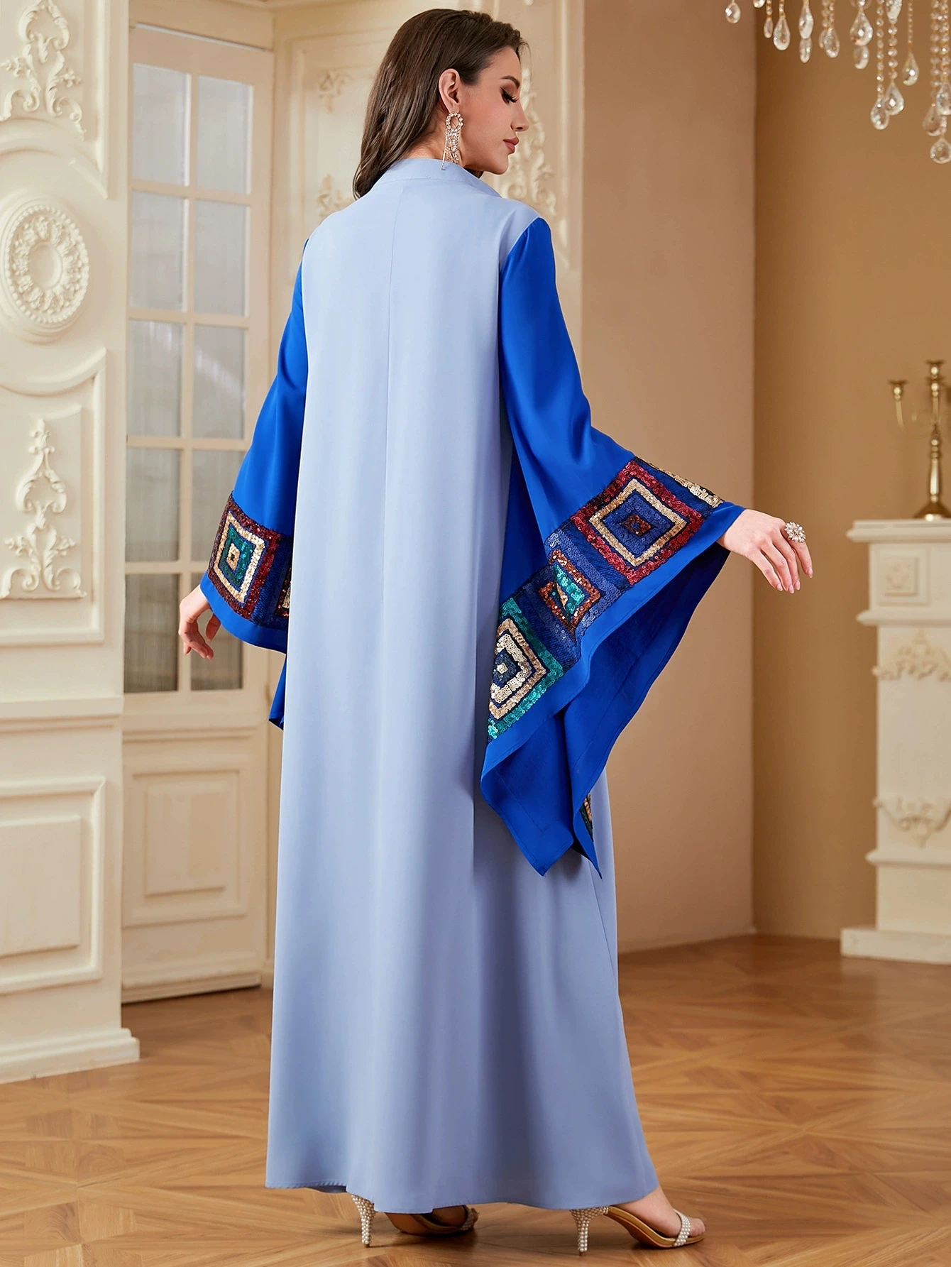 Dubai Islamic sequin party dress women's Abaya batsleeves Eid al Fitr fashion long dress Muslim robe Jalabia Ramadan vest