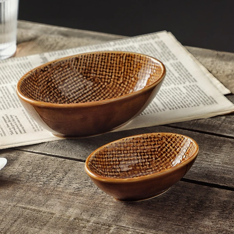 

Japanese Vintage Ceramic Bowl Dessert Oat Salad Snack Bowls Dish Saucer Dipping Dish Household Kitchen Restaurant Supplies