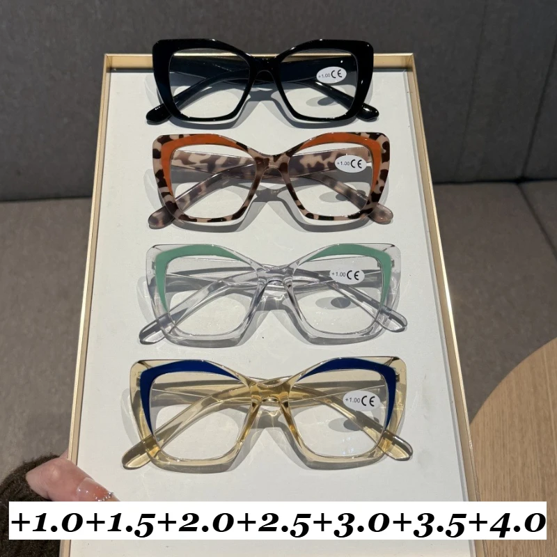 

Neutral Fashion Retro Vintage Reading Glasses Fashion Cat Eye Full Frame Reading Glasses Blue Light Blocking Glasses +3.5+4.0