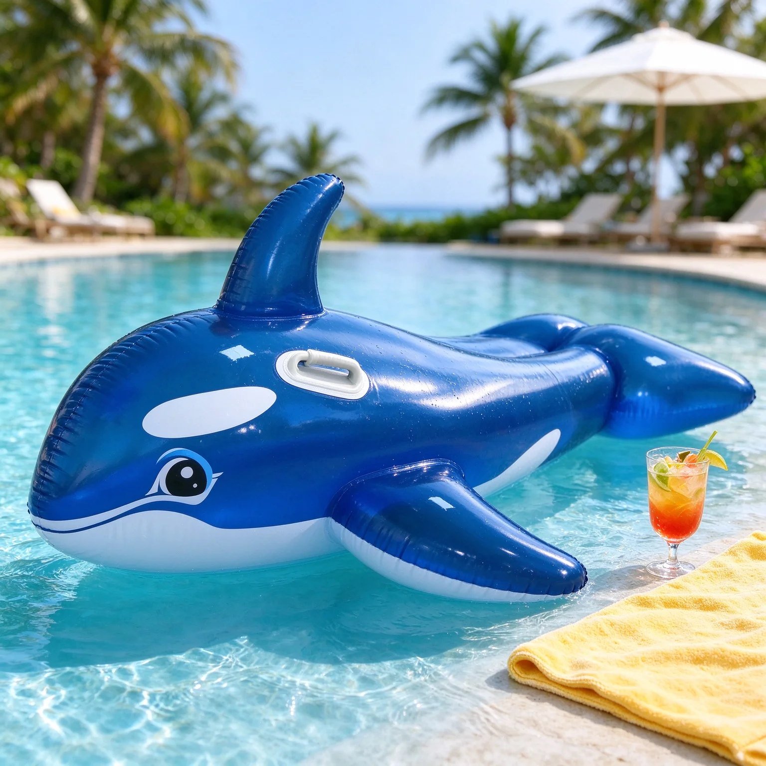 Large Killer Whale Inflatable Ride On Float with Handles Pool Summer Water Toy for Kids Adults