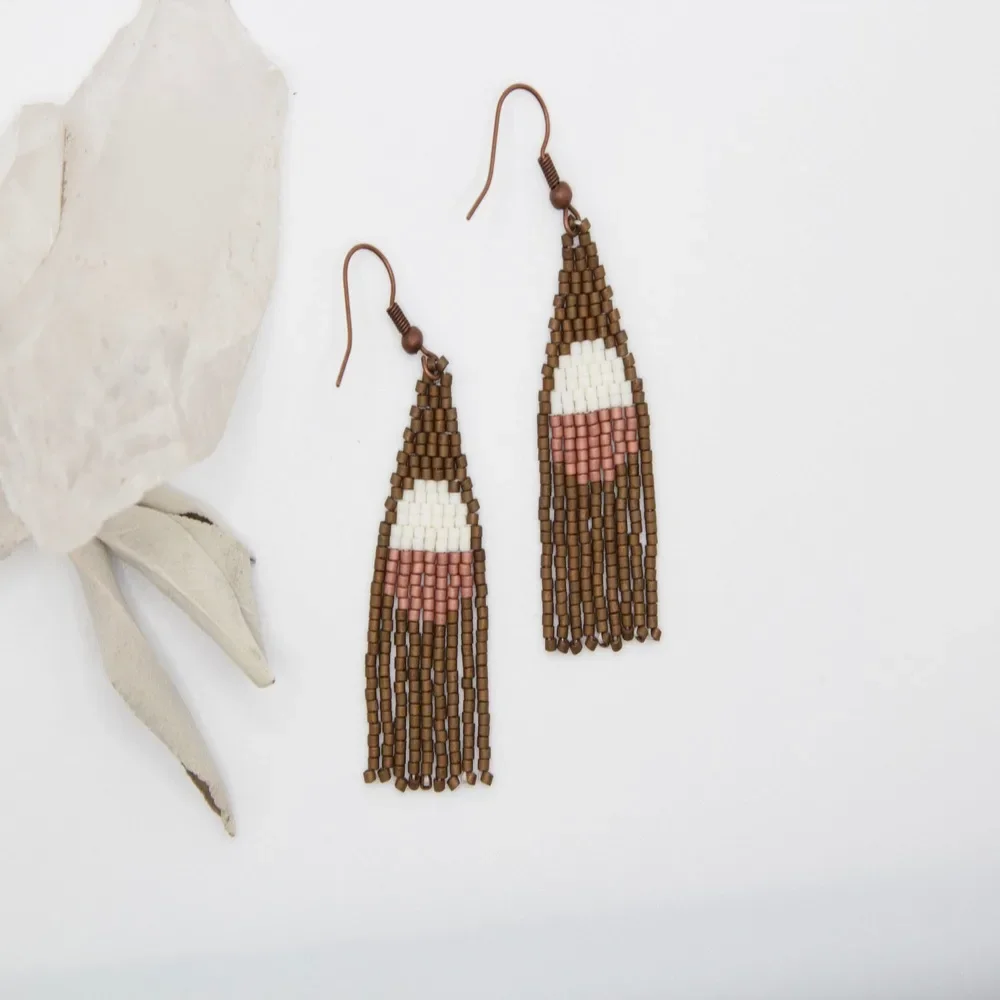 Bohemia Rice bead earrings Versatile Retro sun Circle Personality  Alloy Tassel Pattern Original Hand-woven Beaded earrings
