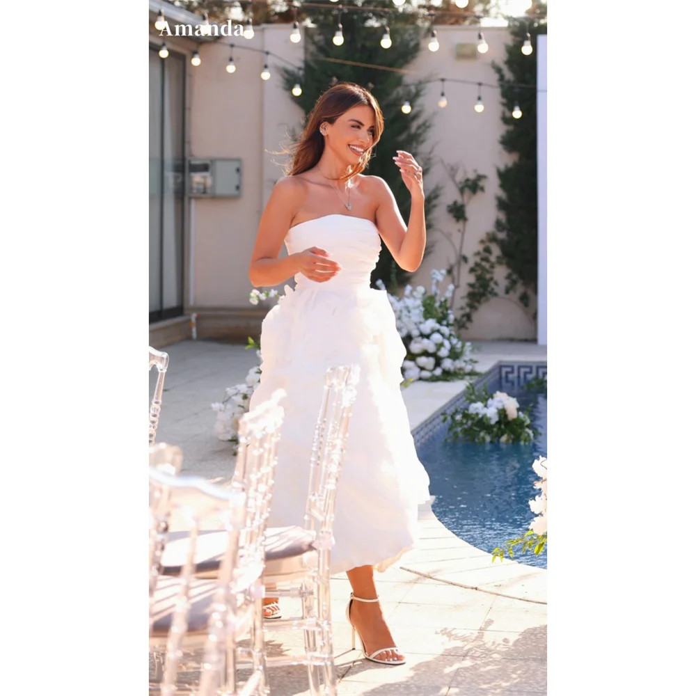 

Amanda белые платья для выпускного вечера без бретелек с 3D цветами, трапециевидные платья без рукавов, платья de noche длиной до щиколотки, торжественный вечер 2025