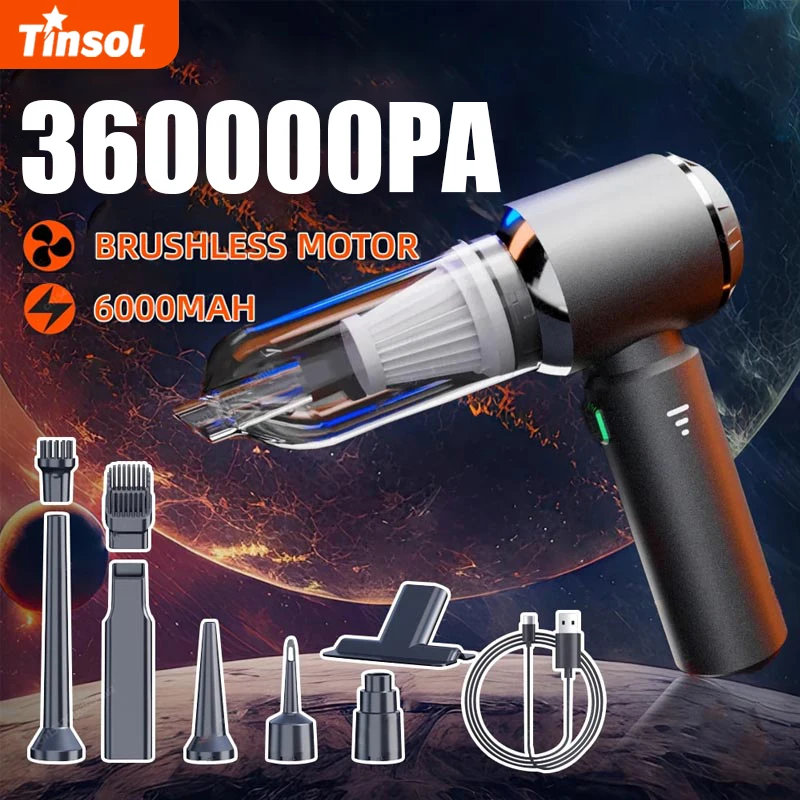 Tinsol 360000PA Mini Car Vacuum Cleaner Powerful Cleaning Machine Handheld for Car Portable Wireless Cleaner Home Appliance