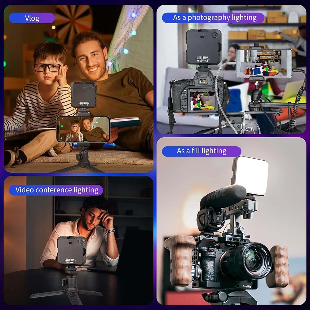 INNOREL T64 LED Video Light 2500-6500K Kamera wideo z akumulatorem 2000 mAh i mini statywem do lustrzanki cyfrowej Live Vlog