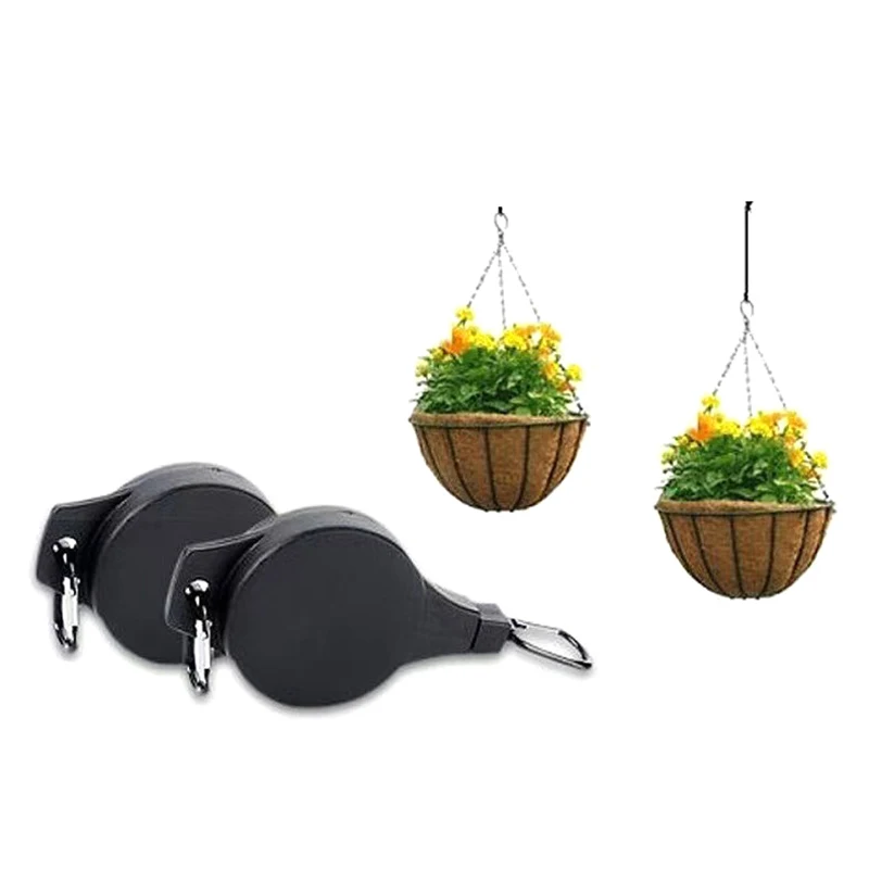 Garden Baskets Pots Hanging Hook Adjustable Lift Plant Pulley Set Retractable Pulley Pull Down Hanger Plants Flowerpot Hook