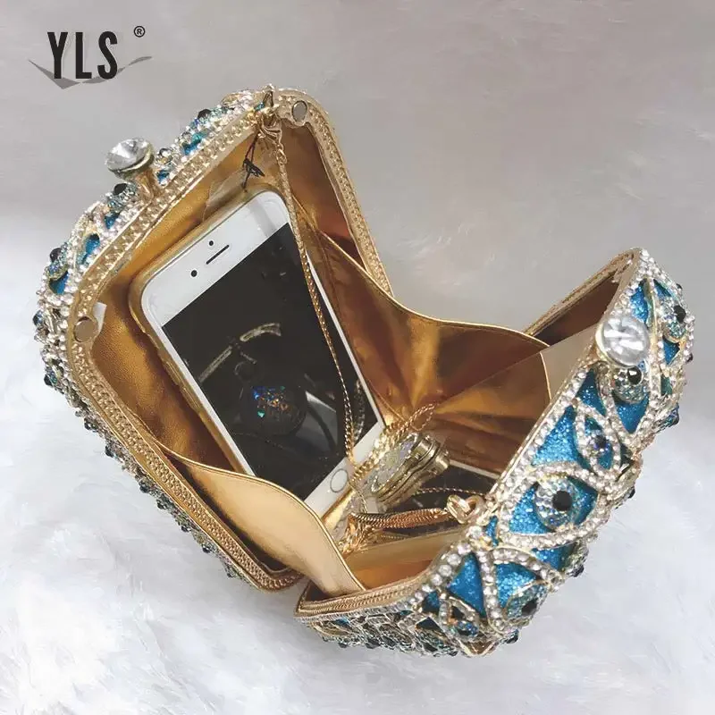 New Fashion Silver Gold Blue Evil Eye Women\'s Diamond Handbag Party Evening Wallet Women\'s Bridal Wedding Crystal Bag