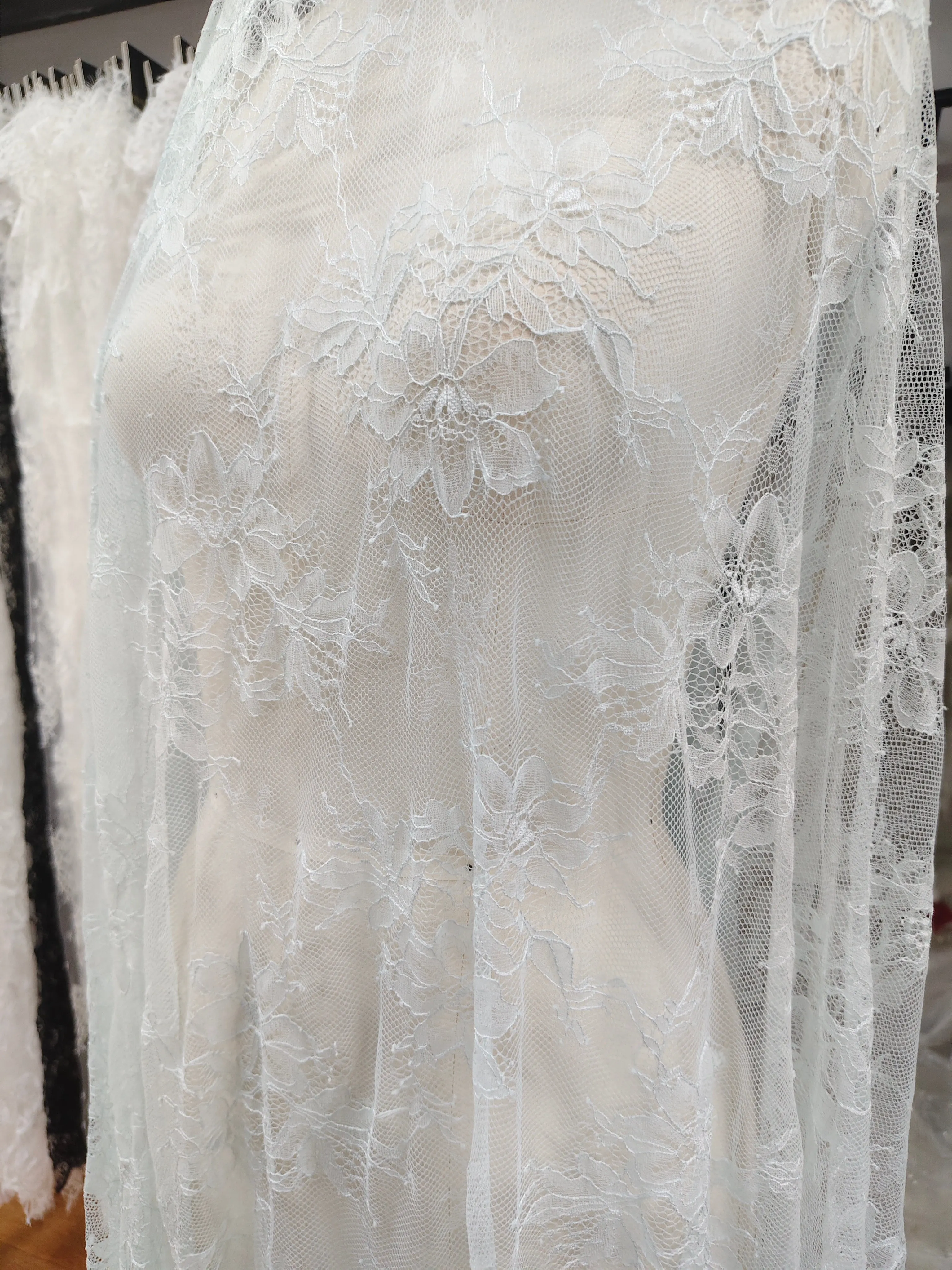 Scalloped Embroidered Lace Fabric, Sheer Floral Eyelash Tulle for Wedding Veil and DIY Sewing