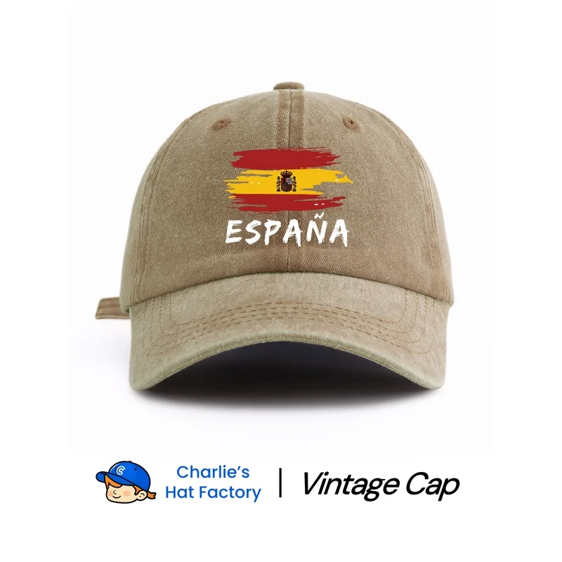 1 pc ESPANA Print Washed Baseball Cap, Classic Casual Stylish Vintage Soft Sweatband Adjustable Size Lightweight