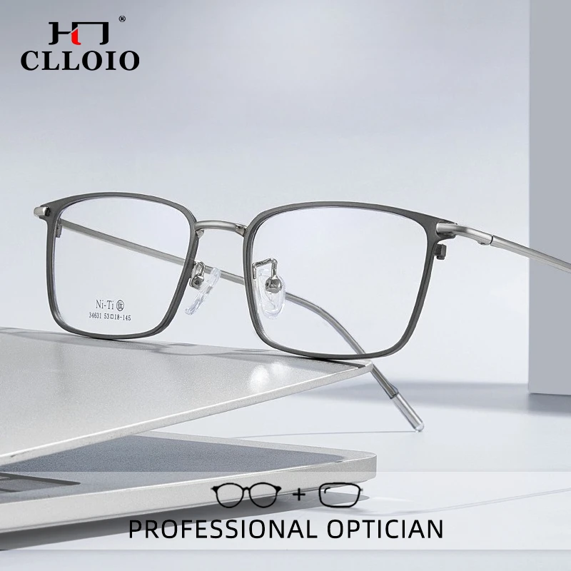 CLLOIO Minimalist Business Reading Glasses Anti Blue Light Titanium Rectangle Myopia Prescription Glasses Progressive Eyewear