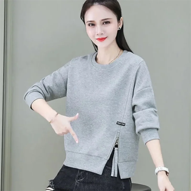 

2024 Spring Autumn New Jacket Fashion Ladies T-Shirt Cotton Solid Color Zipper Round Neck Sportshirt Women's Short Coat Tide Top