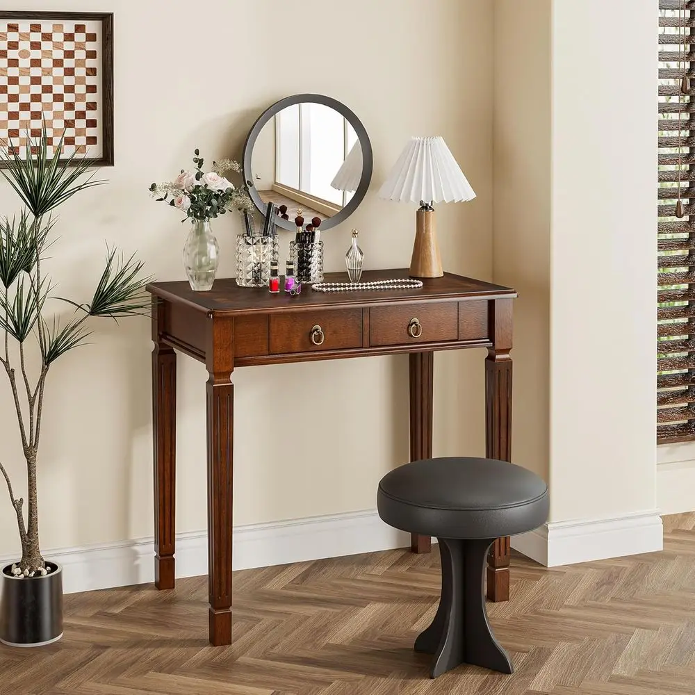 

Элегантный деревянный письменный стол с 2 ящиками, 31,5 дюйма, для домашнего офиса, с резными ножками, классический дизайн для небольших помещений, простая сборка