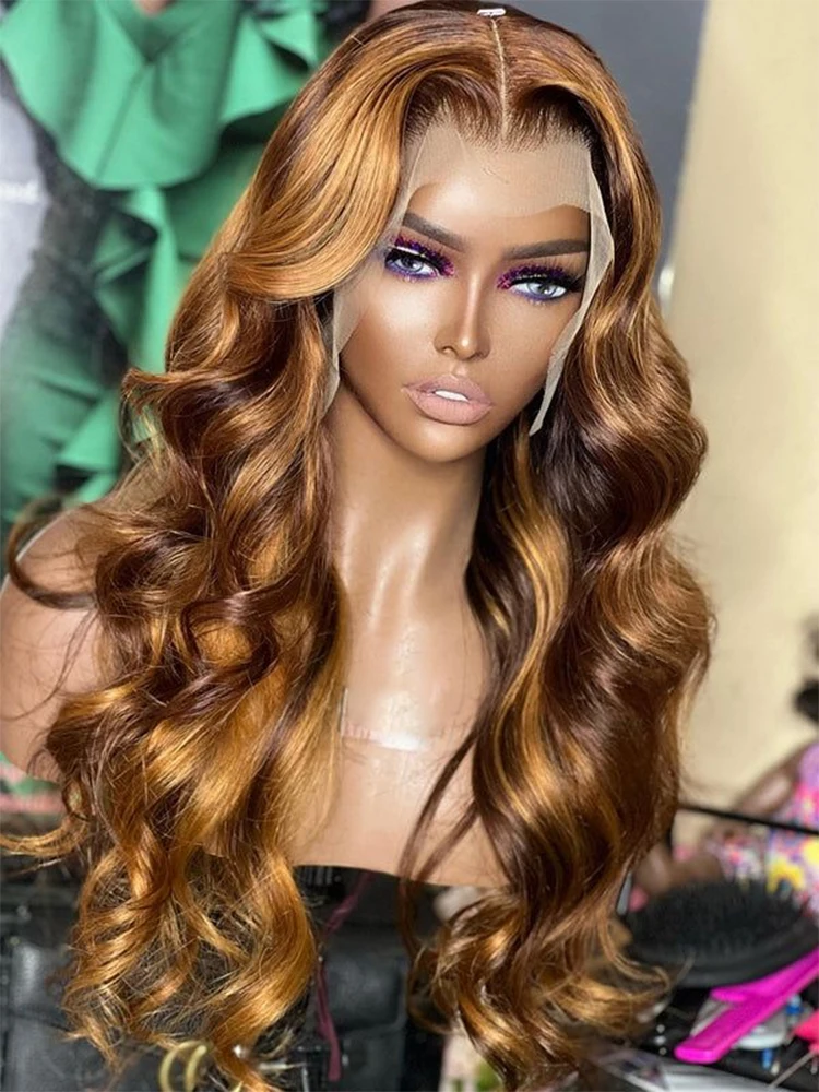 P4/27 Highlight 13x6 Lace Frontal Wig Cheap Brown Highlighted Body Wave Lace Front Human Hair Wigs 5x5 HD Blonde Highlights Wig