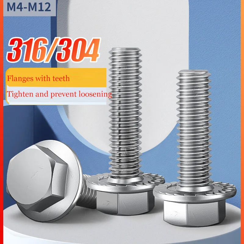 

2 Pc M5 M6 M8 M10 M12 Outer Hexagonal Toothed Flange Locking Screw Bolt 304 Stainless Steel Flange Hexagonal Screw