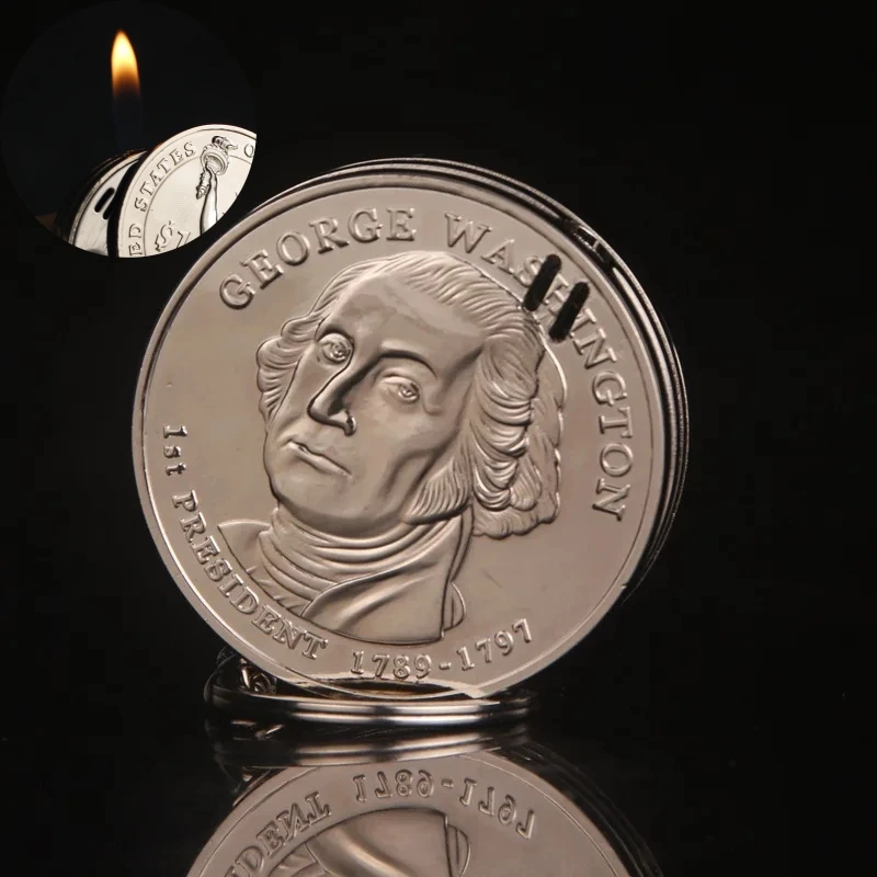 

Creative Compact Cigarette Lighters Inflated Gas Lighter One Dollar Coin Lighters Pendant Metal Gift Keychain Key Chain