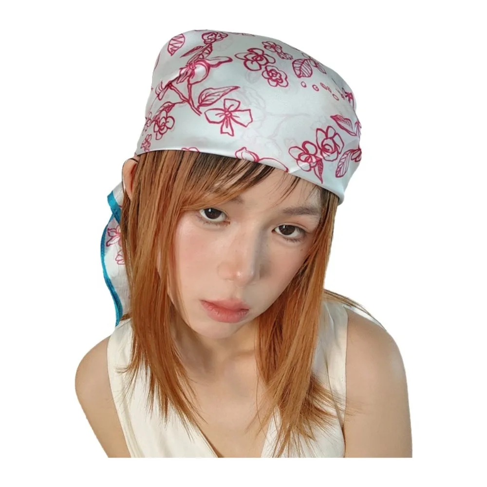 

Breathable Flower Printed Scarf Spotted Dog Satin Fabric Bandana Head Scarf Graceful Cat Silk Satin Turban Women's Accessory