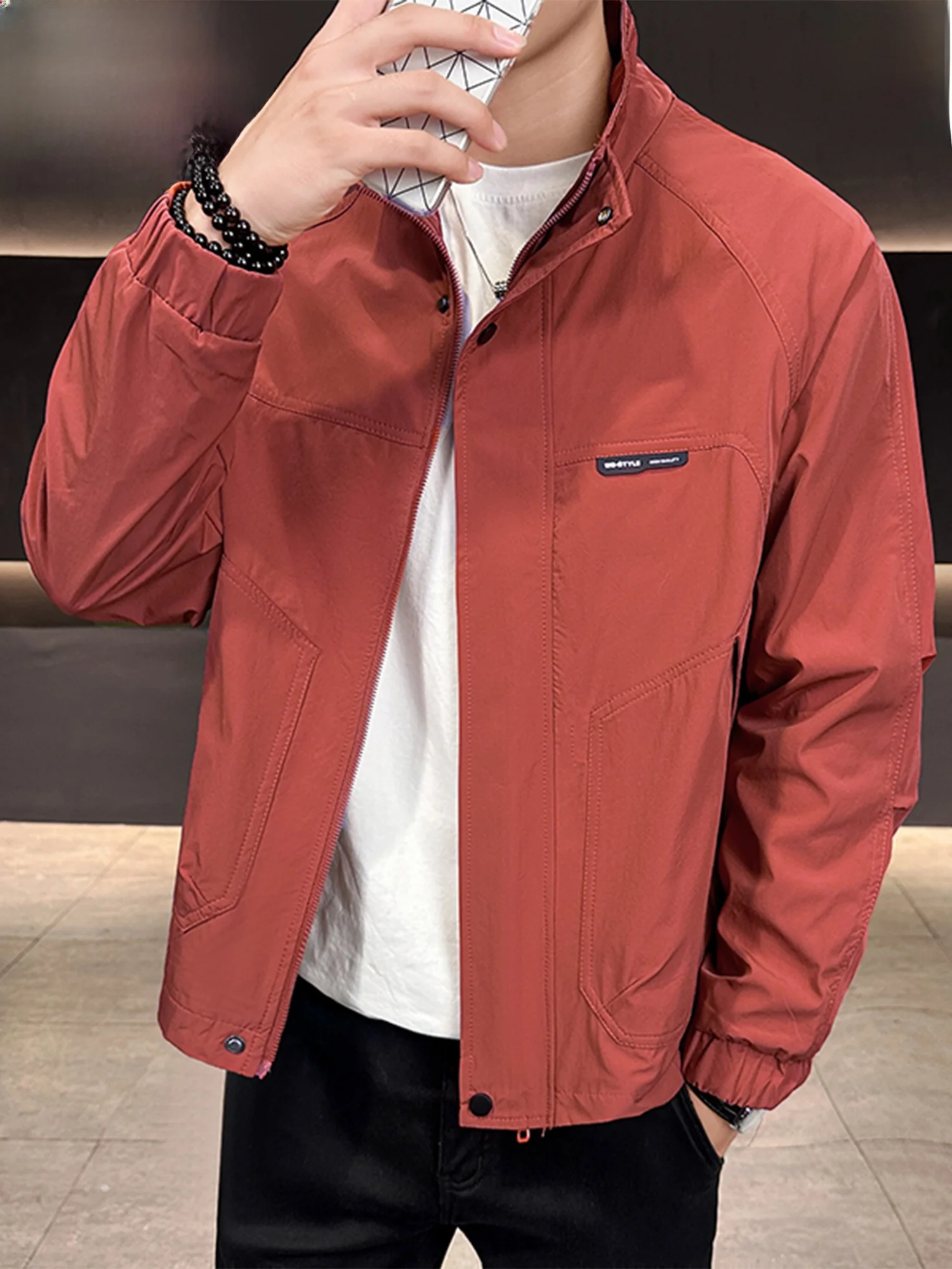 

Мужская повседневная куртка Pierre Cardin с воротником-стойкой, однотонная, простой дизайн, весенне-осенняя верхняя одежда из полиэстера, ветрозащитная