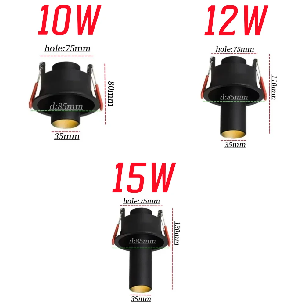 Imagem -04 - Dali-recesso Longo Led Cob Downlight Lâmpada do Teto Anti-reflexo Regulável Rotação de 360 ° Iluminação Doméstica ac 220v 10w 12w 15w