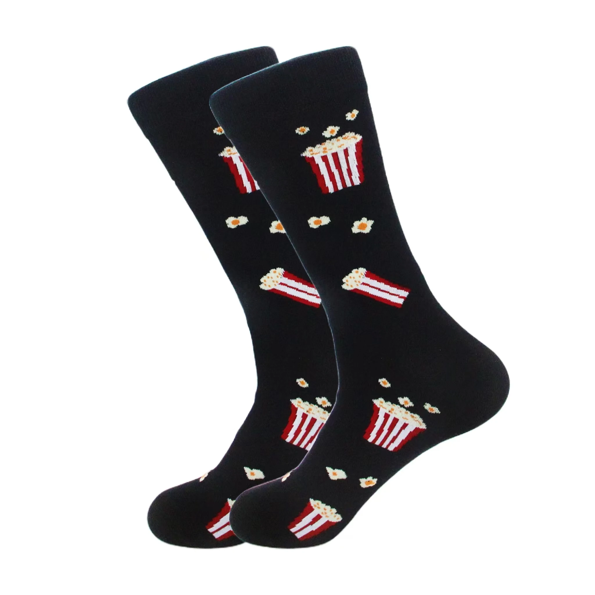 2 Paar Food-Serie Herbst- und Winter-Cartoon-Anime-Socken in der Mitte der Wade, japanisches personalisiertes Pizza-Popcorn in trendigen Strümpfen