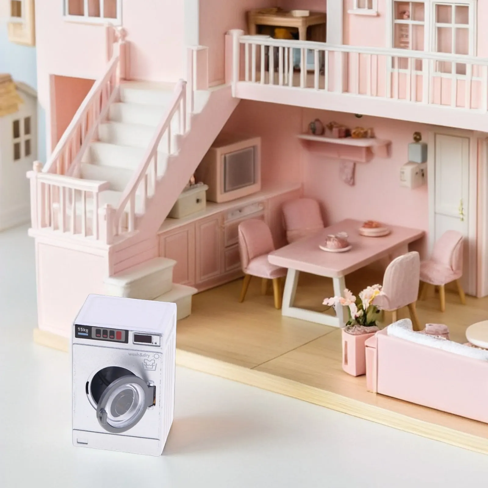 

Miniature Washing Machine Realistic Small Laundry Room Appliance Pretend Washer Dryer for Dollhouse Furniture