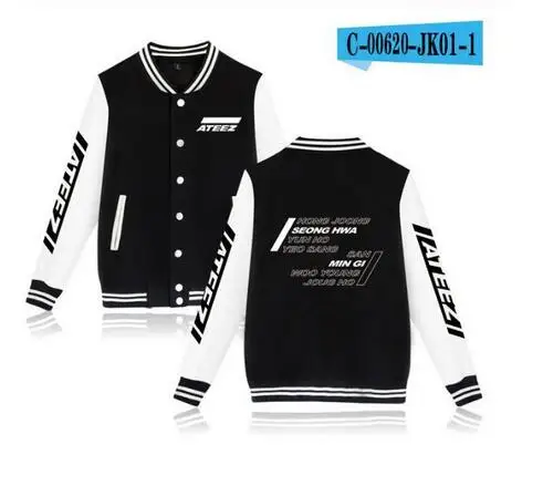 KPOP ATEEZ Baseball Uniform Jacket Coat Men Women Streetwear Harajuku Sweatshirts Winter Fashion Hip Hop Pink Hoodie Outwear