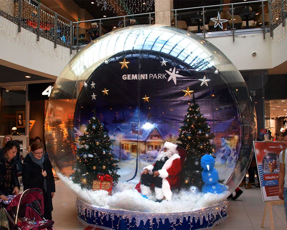 Christmas Decoration Inflatable Snow Globe Transparent Bubble Tent Santa with Printed Background and Blower for fun