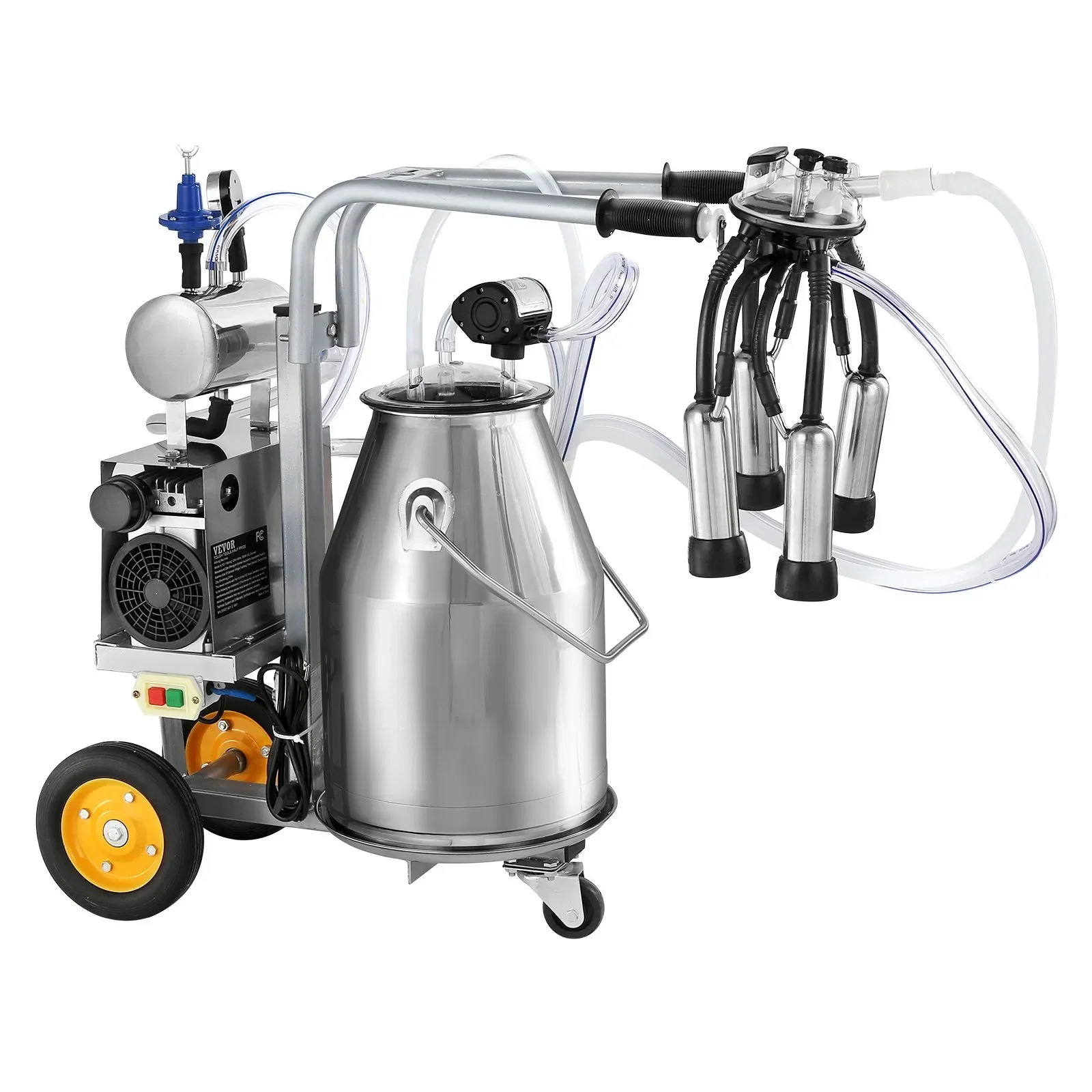 Electric Cow Milking Machine 6.6 Gal / 25 L 304 Stainless Steel Bucket Automatic Pulsation Vacuum Milker