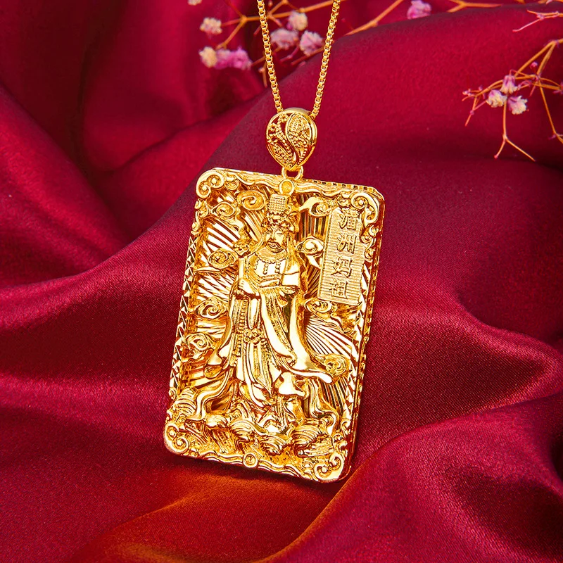

Luxury 24K 9999 Pure Gold real gold Men's Guan Gong Pendant Transporter Pendant Necklace
