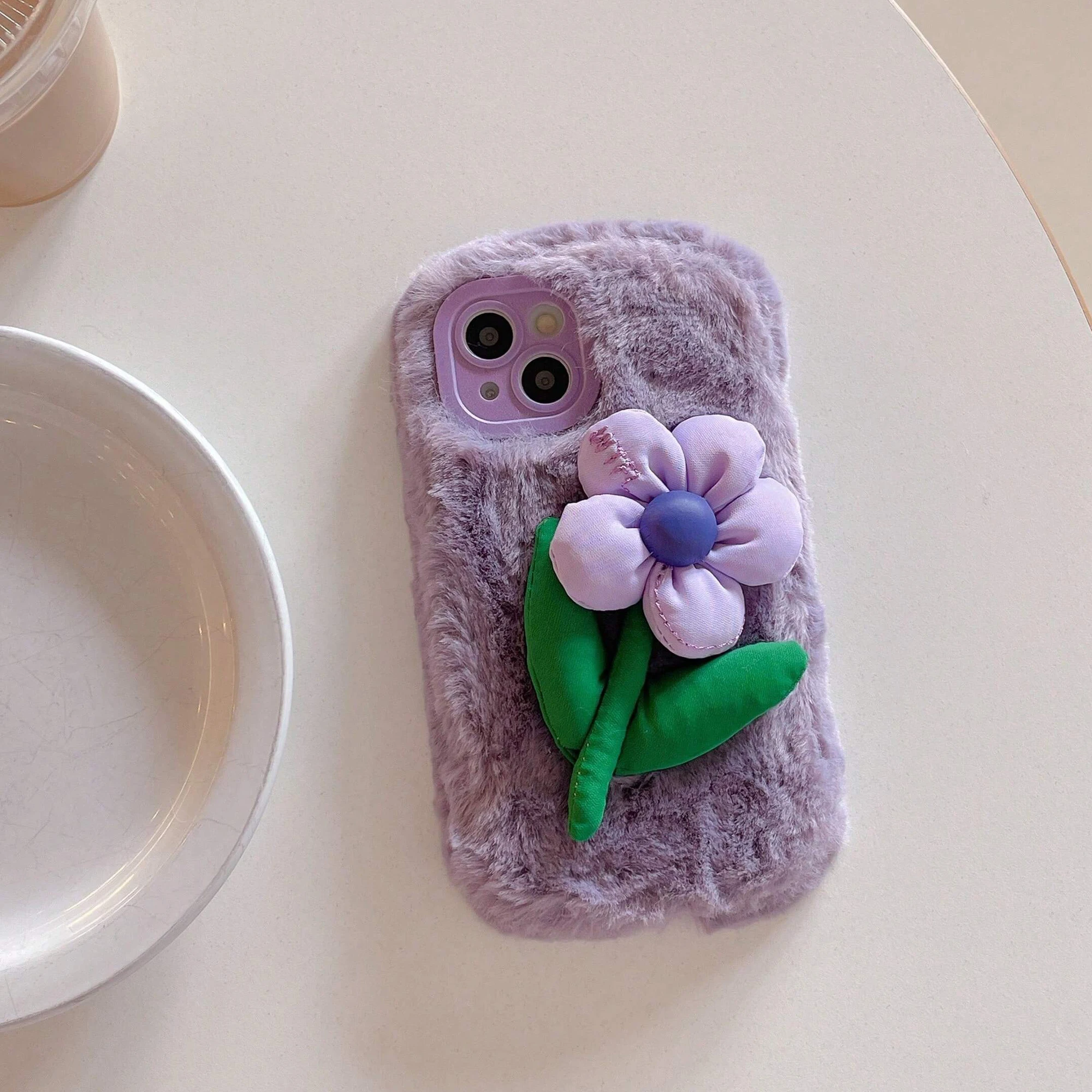 3D fabric floral plush phone case for iPhone 11 12 13 14 15 Plus Pro Max all-Inclusive girl TPU plush phone case