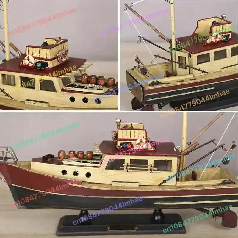 Wooden Jaws - 37cm Orca Model Shark Fishing Boat Movie Relative Items Custom Famous Boats Antique Decoration Seaside Home Decor