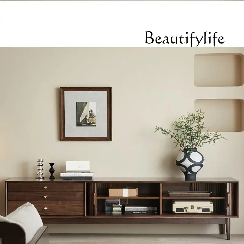 N أمريكا الشمالية الجوز الأسود الخشب الصلب تلفزيون مجلس الوزراء ضوء غرفة المعيشة الفاخرة الشمال الرجعية الجوز الأسود خزانة التلفزيون #3