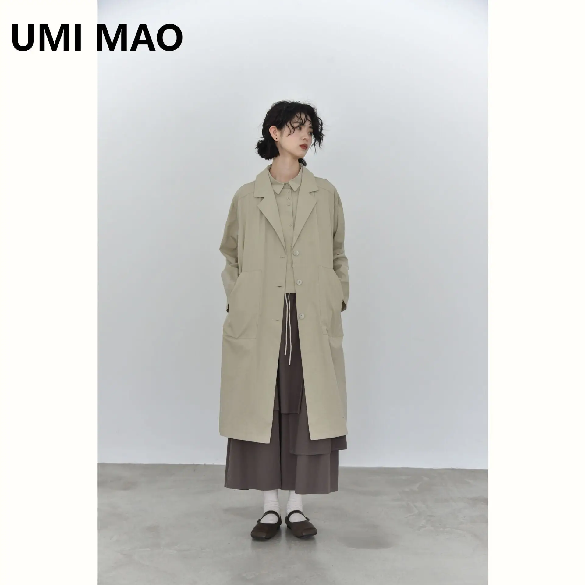 

UMI MAO Original Design Trench Coat Women's Fake Two-piece Design Simple Japanese Autumn And Winter Long Windbreaker Jacket