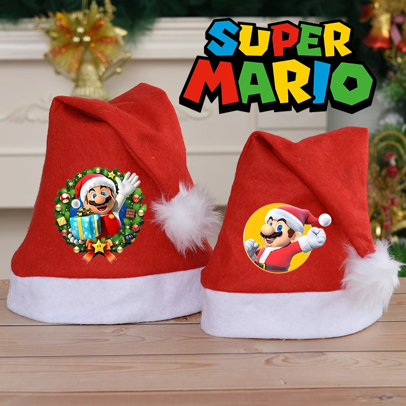 New Super Marios Christmas Hat Adult Child Cartoon Festival Party Caps Red Plush Anime Peripheral Decorations Child Toy Gifts