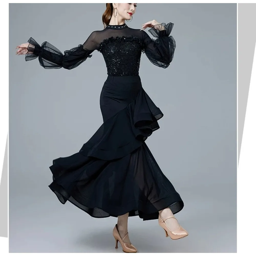 Balloom Modern Dance Top Women's Adult Latin Dancewear Practice Clothes Short/long sleeve Samba Waltz Dance Costume Customized
