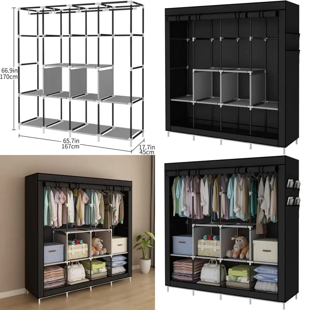 Space-Saving Hanging Closet Organizer with 4 Rails, Black
