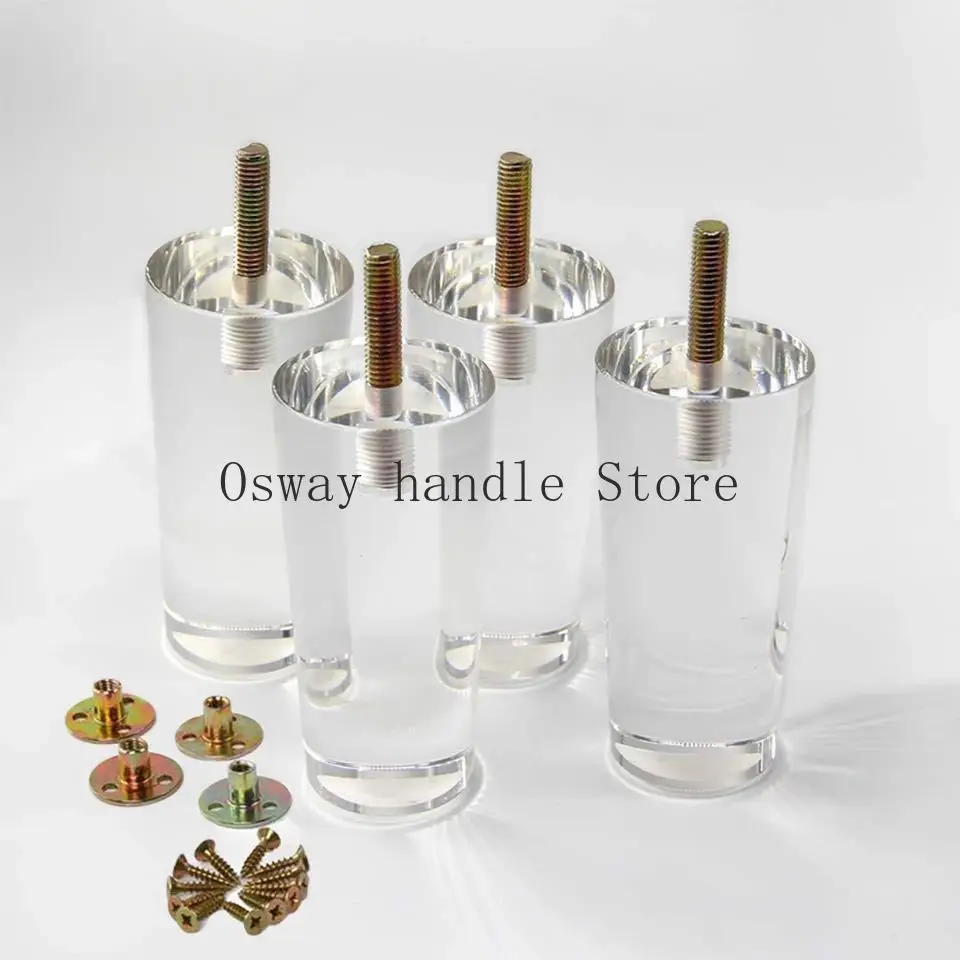4Pcs Clear Acrylic Sofa Legs DIY Round Replacement Furniture Legs for Cabinet Dressser Couch Ottoman Footstool TV Stand