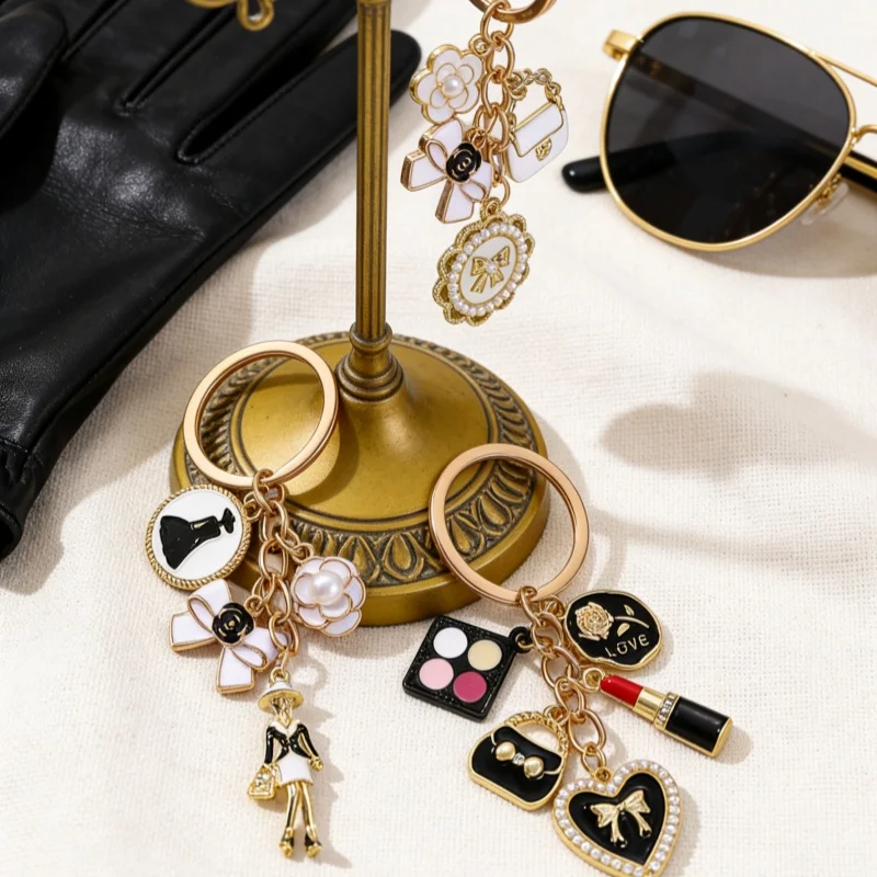 Jolies femmes nœud rond noeud préal fleur coeur sac émail porte-clés amour Rose porte-clés pour femmes hommes à la main ensemble de bijoux cadeau