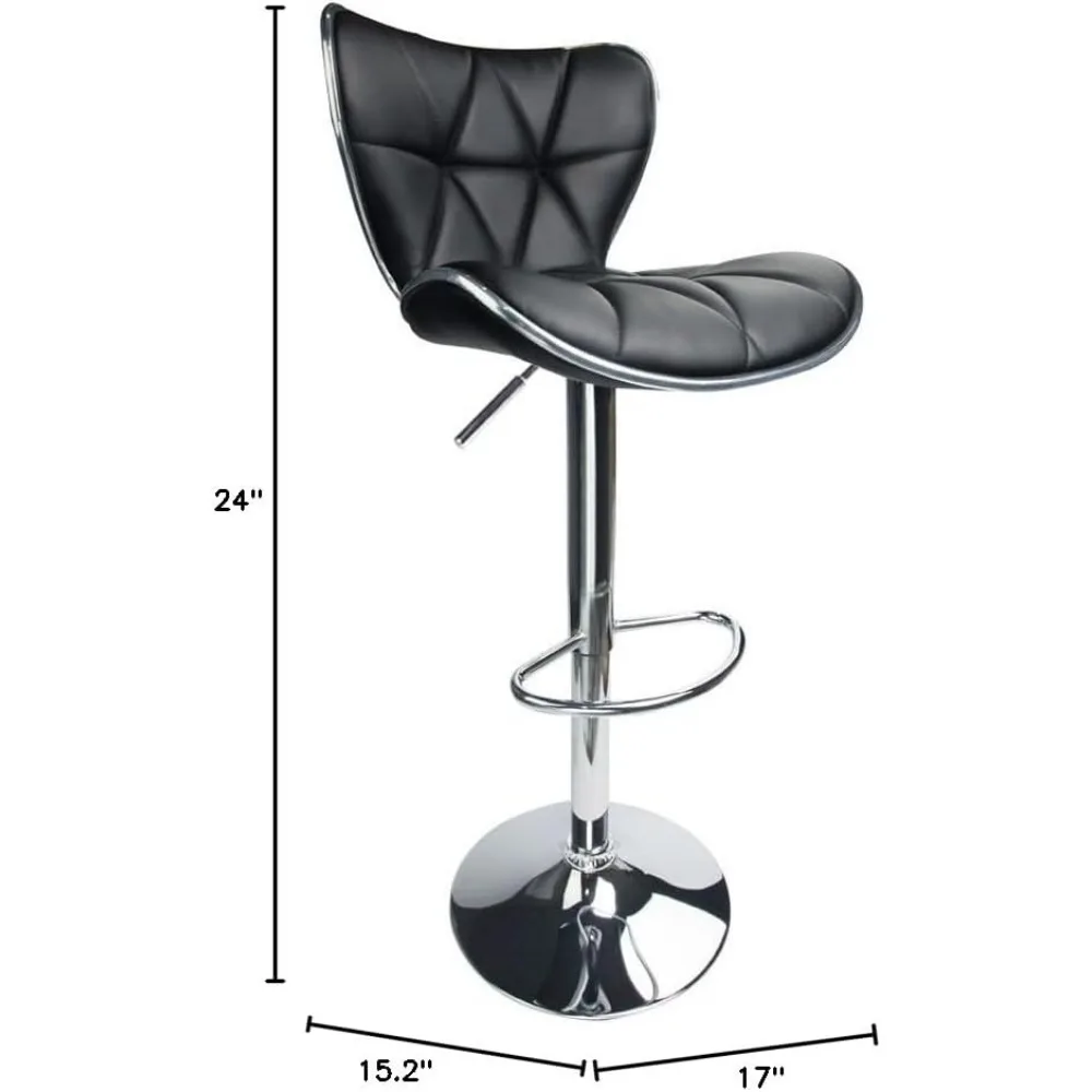 조절 가능한 회전 바 스툴, 뒷면이 있는 PU 가죽 패딩, 2 개 세트