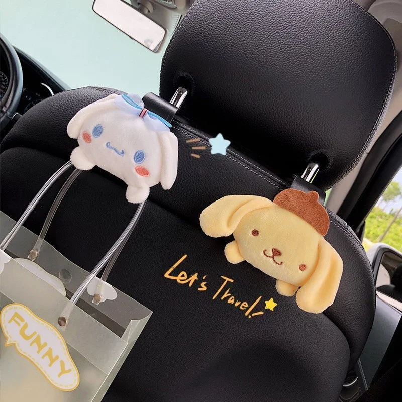 Sanrio Anime Cinnamoroll Hook Plush My Melody Kuromi Car Seat Hook Auto Back Seat Organizer Storage Holder Car Accessories