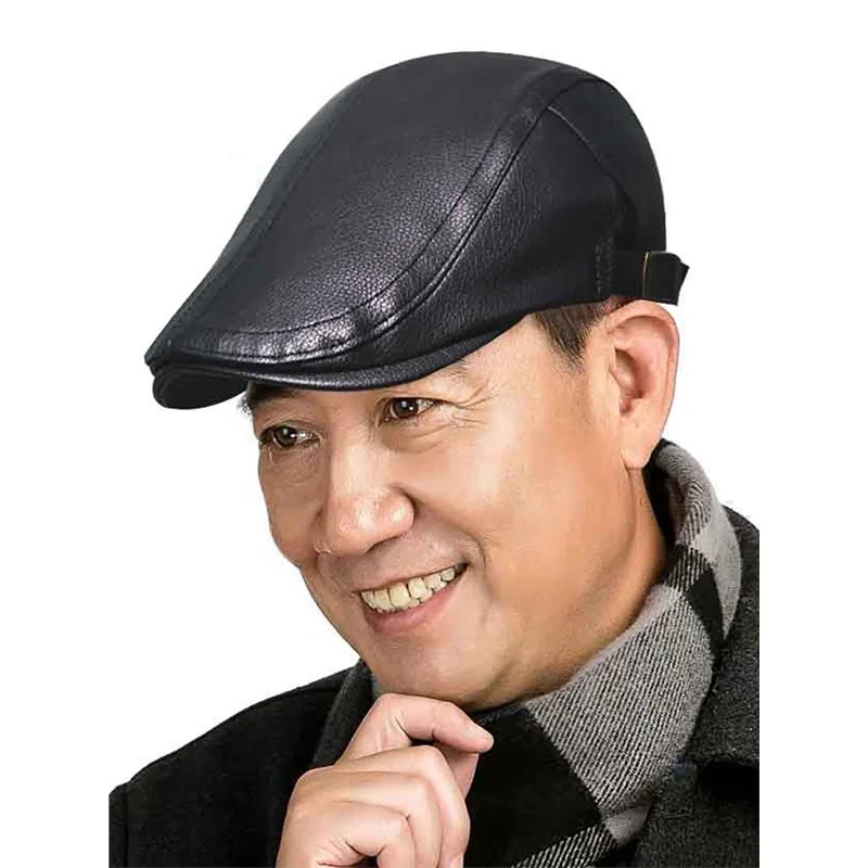 Boina de Cuero Genuino para Hombre, Gorra de Pico de Pato Cálida para Otoño e Invierno, Versátil y Resistente al Frío para Hombres de Mediana Edad y Mayores