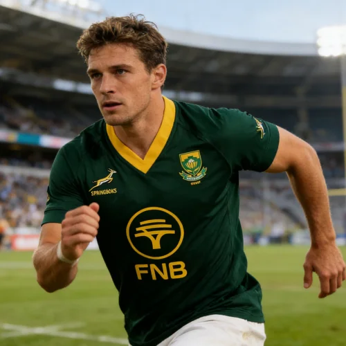 Südafrika Springboks Grün-Goldenes Rugby-Trikot FNB Sponsor Protea Logo Atmungsaktives Rugby-Shirt für Herren Familie Kinder T-Shirts
