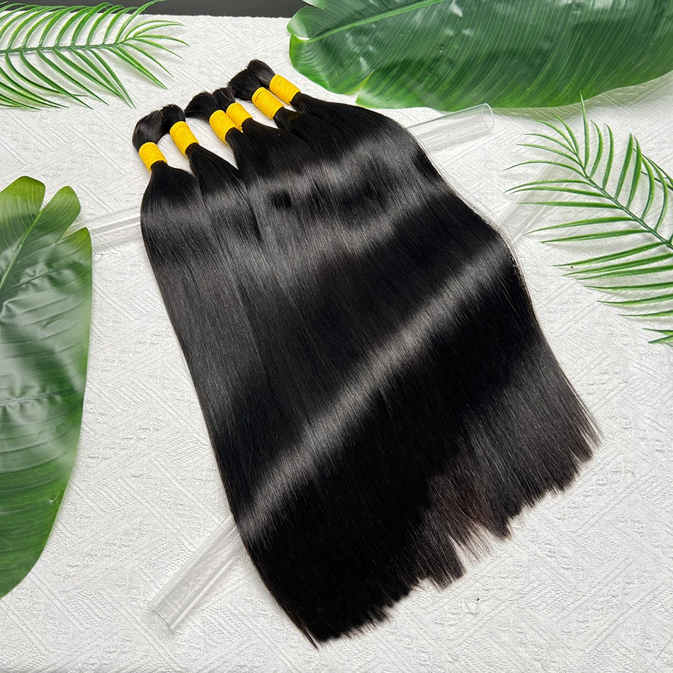 شعر بشري مفرود مزدوج المسحوب للتضفير بدون لحمة وصلة شعر 100 جرام/قطعة # 1B لون طبيعي ضفائر شعر عذراء خام