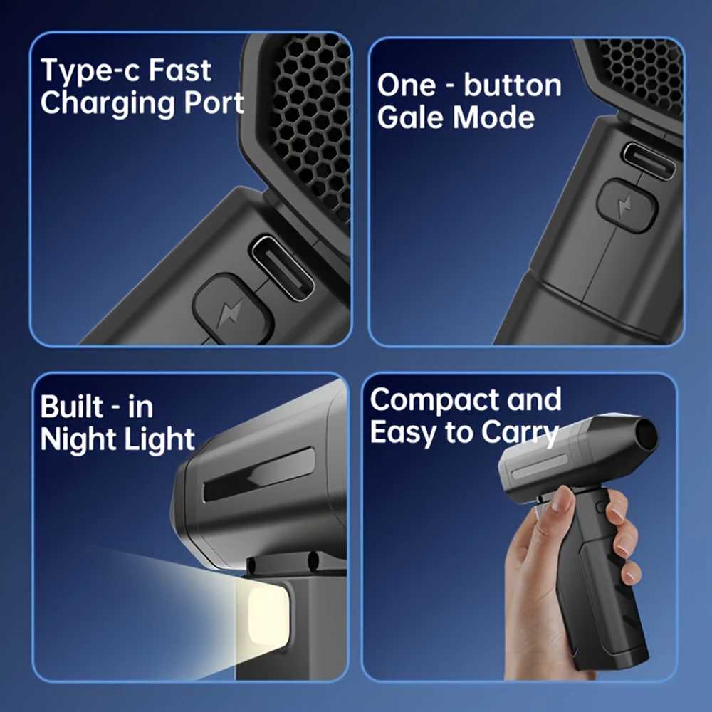 منفضة هواء مضغوطة - مروحة تربو صغيرة للتبريد الشخصي بقدرة 3000 مللي أمبير في الساعة، منفضة هواء كهربائية لاسلكية 1080000 دورة في الدقيقة لتنظيف لوحة المفاتيح