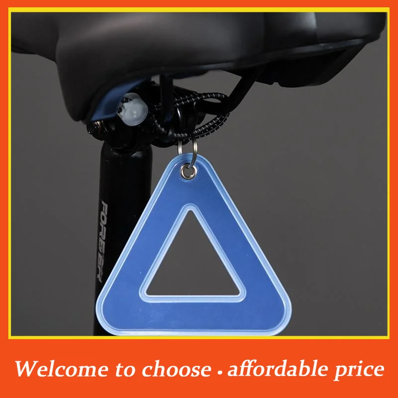 {}1Pc Reflective Signs Triangle Signs Safety Warning For Bicycle Hanging Tag W Steel Ring Bike Night Visible Riding Safety