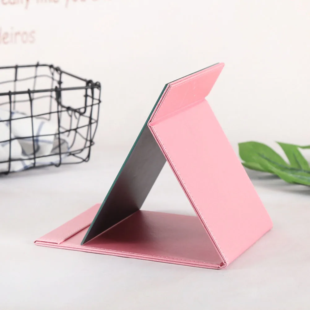Large Pink PU Foldable Makeup Mirror Desktop Adjustable Stand Hands-Free Viewing Travel Beauty Accessory