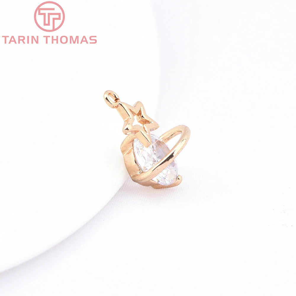 (1306) 6 uds 11x16,5 MM 24K latón chapado en Color dorado con colgantes de estrella de circón accesorios de joyería DIY de alta calidad