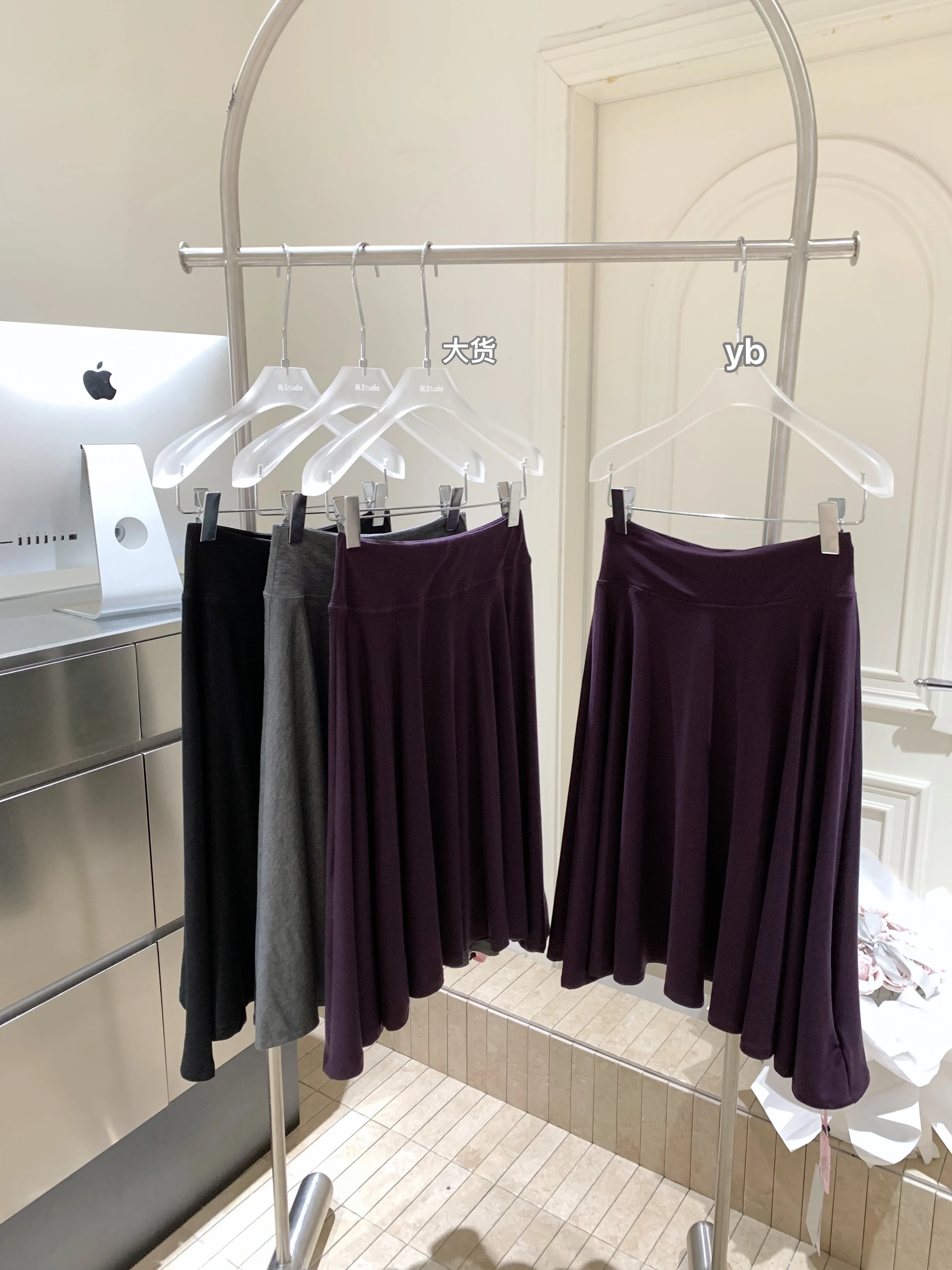 Women's Summer Solid Color Stretchable A Line Knee Length Skirt Lady High Waist Irregular Hem Mid Length Skirt