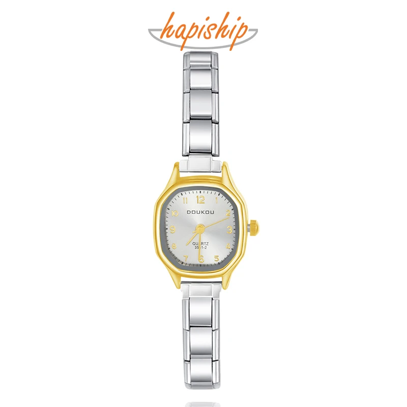 Hapiship 2025 moda mujer reloj polígono de acero inoxidable pulsera brazalete para fiesta amigo esposa regalo de joyería de cumpleaños G014