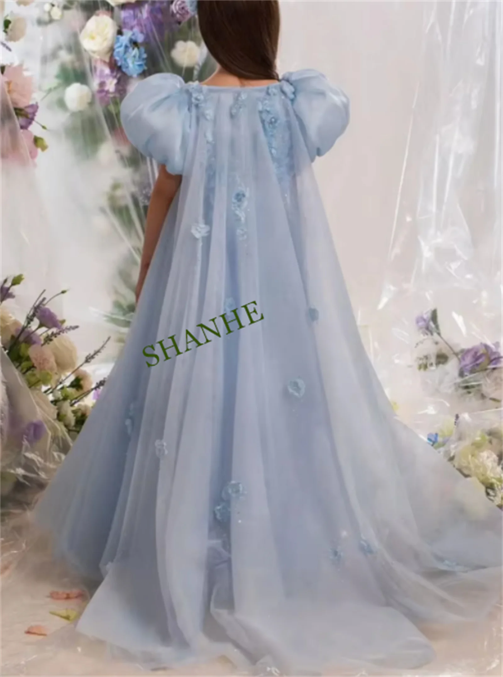 Robe de demoiselle d'honneur personnalisée pour mariage, en Tulle, à plusieurs niveaux, avec perles, motif Floral, pour première Communion, robes de soirée avec Cape